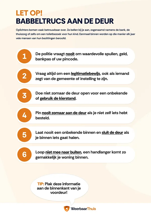 Voorbeeld van de gratis poster 'Babbeltrucs aan de deur'